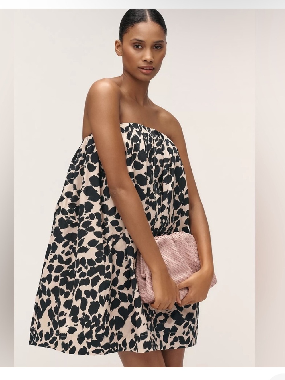 Anthropologie Strapless Animal-Print Mini Dress in Beige & Black